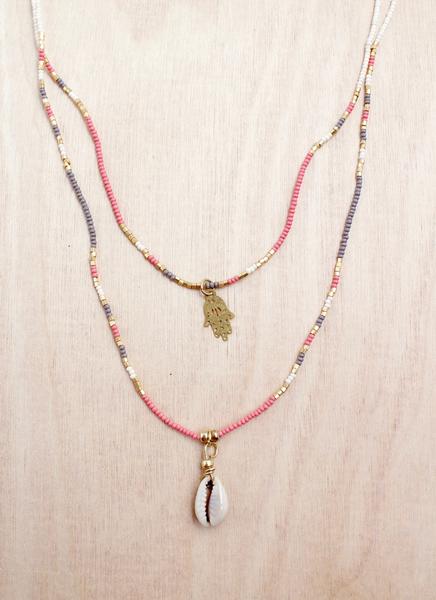 Double Layer Hamsa Shell Necklace