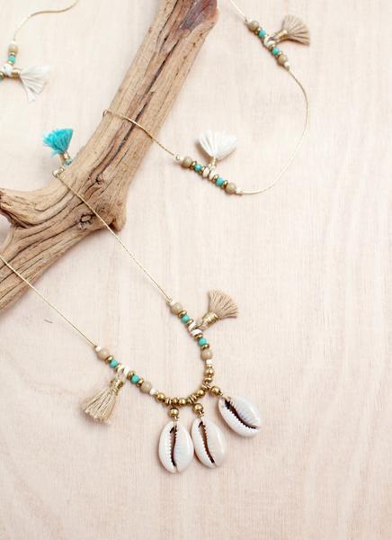 Triple Shell Tassel Necklace