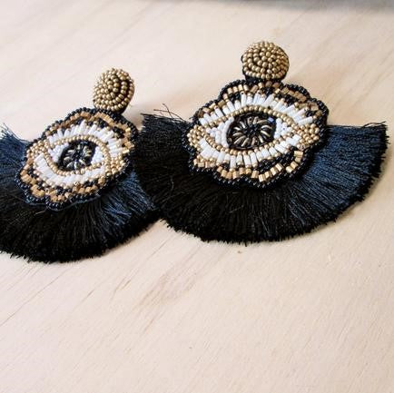 Evil Eye Fan Tassel Earrings