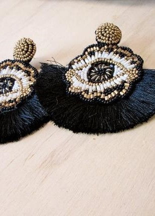 Evil Eye Fan Tassel Earrings