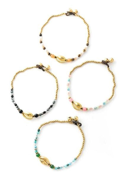 Cowrie Shell Stone & Gold Bracelet 4-Pack