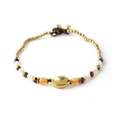 Cowrie Shell Stone & Gold Anklet 4-Pack