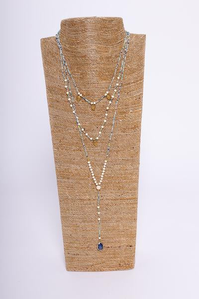 Leaf & Gemstone 3-Tier Necklace