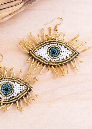 Gold Eyelash Evil Eye Earrings