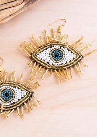 Gold Eyelash Evil Eye Earrings
