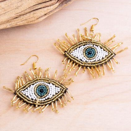 Gold Eyelash Evil Eye Earrings