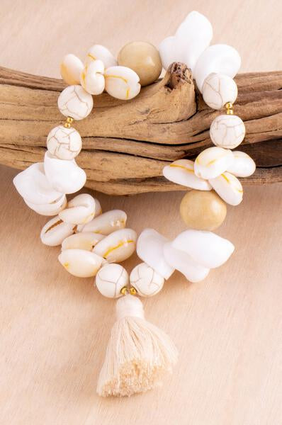 Chunky Shell & Wood Stretch Bracelet