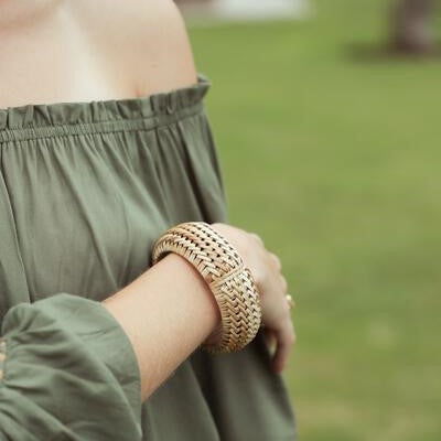 Woven Rattan Full Weave Bangle | Shop Bali Queen