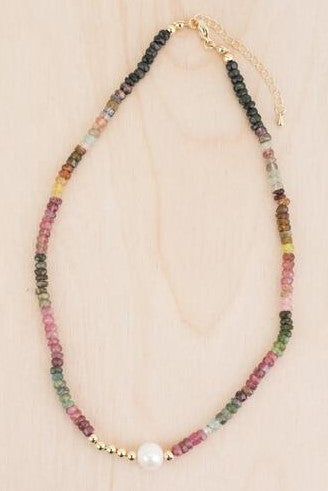 Rainbow Tourmaline Pearl Choker