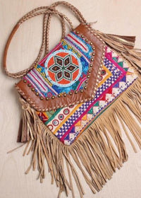 India Leather Fringe Cross Body Bag