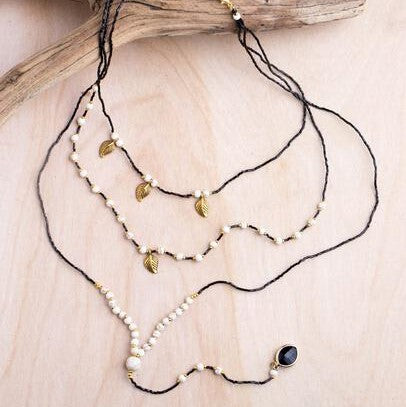 Leaf & Gemstone 3-Tier Necklace