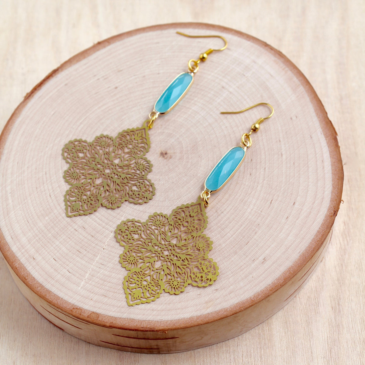 Gold Diamond Laser Cut Earrings