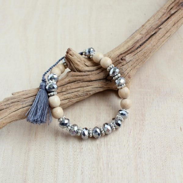 Wood and Crystal Bracelet