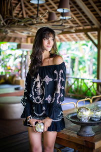 Bali Queen, Coco Rose, Resort Wear, Pool Wear, Bathing suit coverup, summer, summer style, boutique, bali, travel, boho style, sundress, roseta, embroidered, sequin, off the shoulder