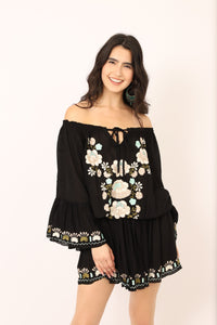 Bali Queen, Coco Rose, Resort Wear, Pool Wear, Bathing suit coverup, summer, summer style, boutique, bali, travel, boho style, sundress, roseta, embroidered, miranda, off the shoulder.
