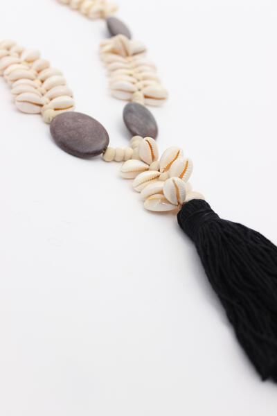 Stone & Shell Tassel Necklace