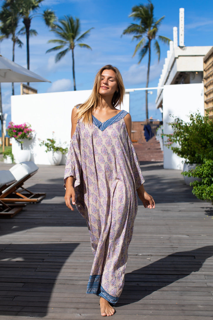 alana, long caftan, open shoulder, plus, bali queen, coco rose, resort wear, rayon