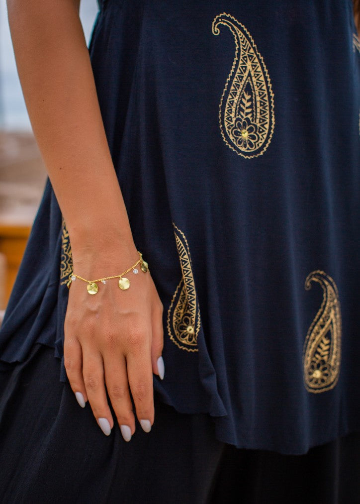 Gold Disc Crystal Chain Bracelet