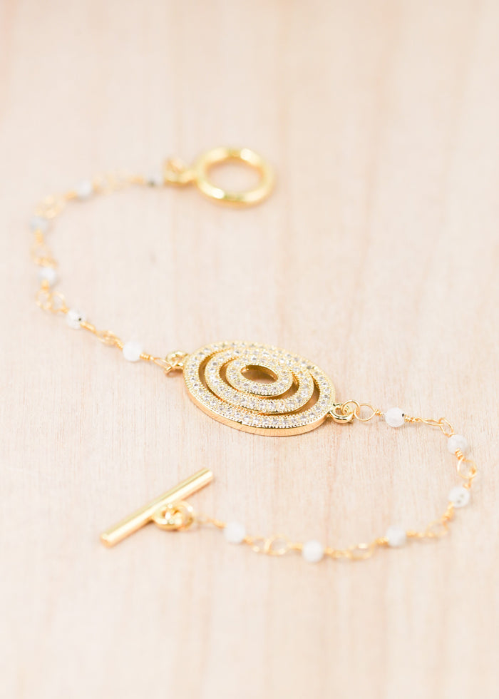 18K Toggle Evil Eye Moonstone Bracelet