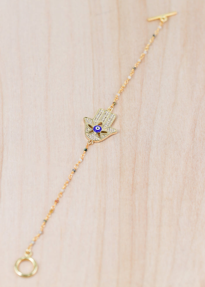 18K Toggle Lg Crystal Hamsa Bracelet