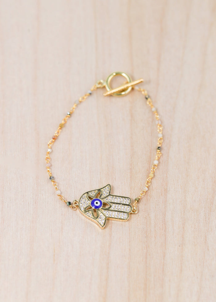 18K Toggle Lg Crystal Hamsa Bracelet