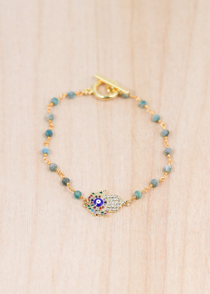 18K Toggle Sm Hamsa Blue Apatite Bracelet