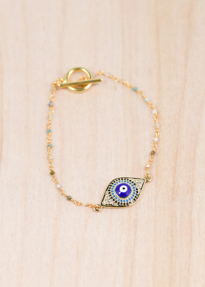 18K Toggle Evil Eye Mixed Stone Bracelet