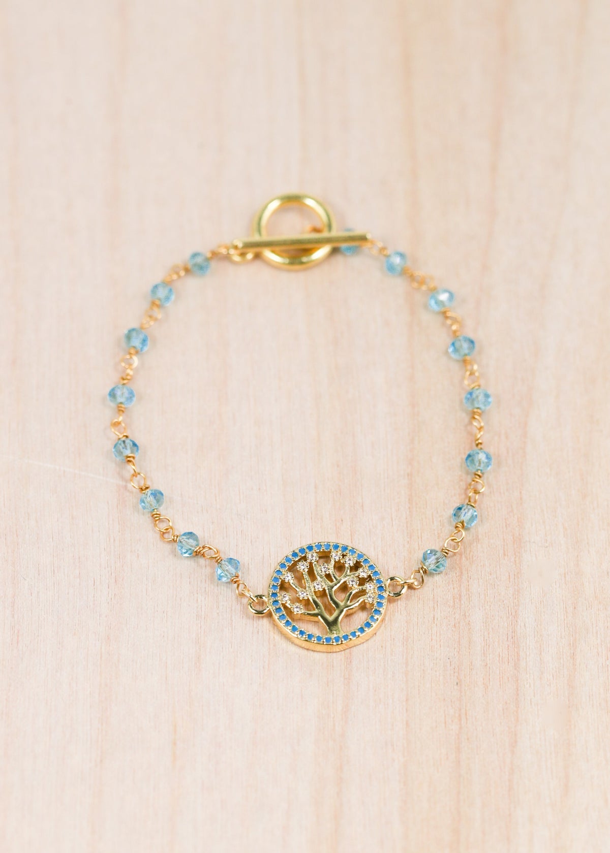 18K Toggle Tree of Life Aqua Bracelet