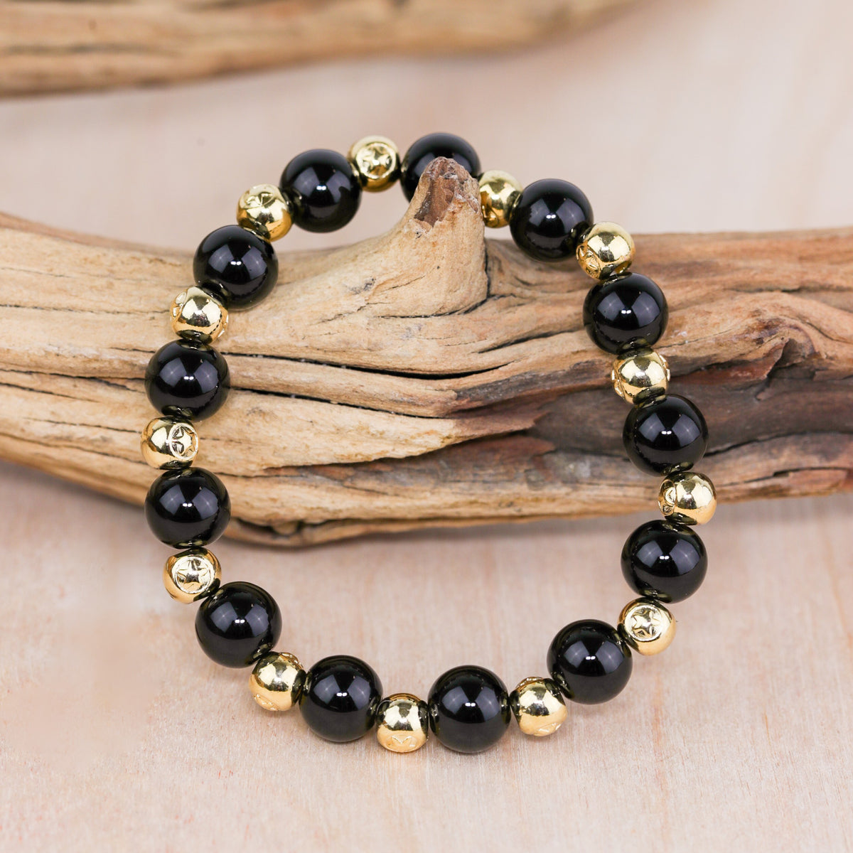 Stackable Stone Gold Bead Stretch Bracelet