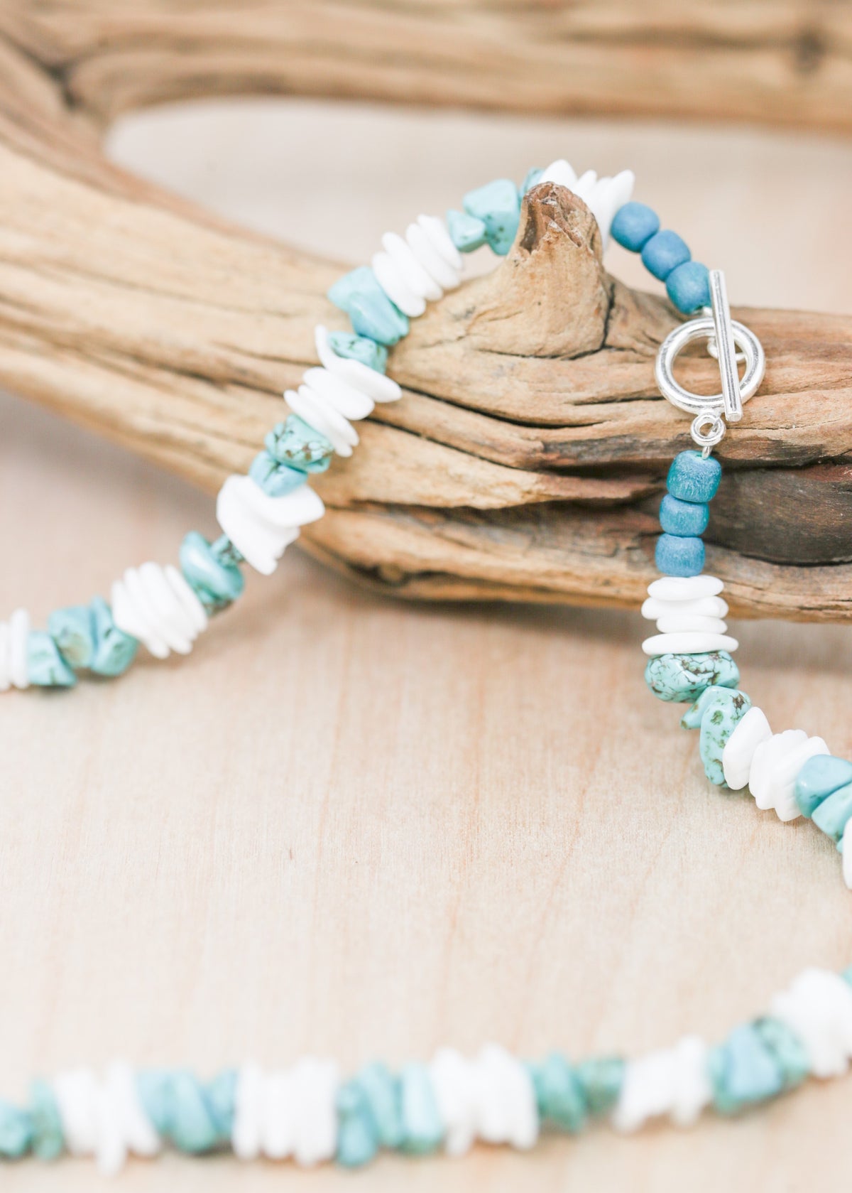 Kona Square Turquoise Puka Shell Toggle Necklace