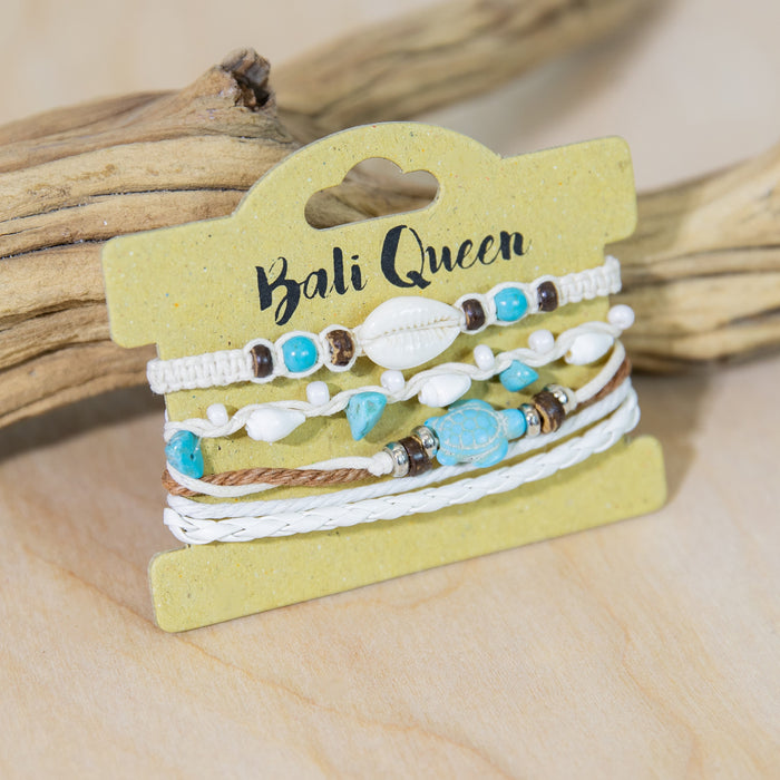 Hippie Leather Cowrie 3PK Bracelets | Shop Bali Queen