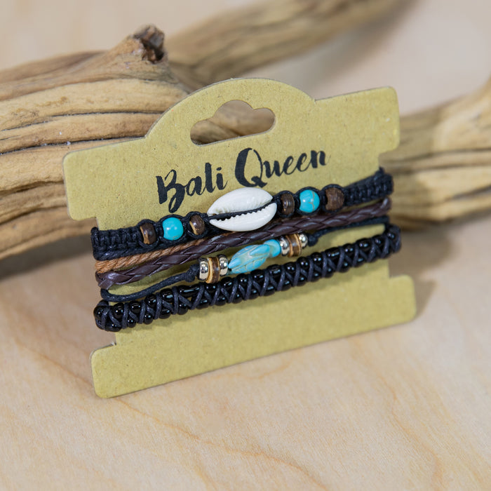 Hippie Leather Cowrie 3PK Bracelets | Shop Bali Queen
