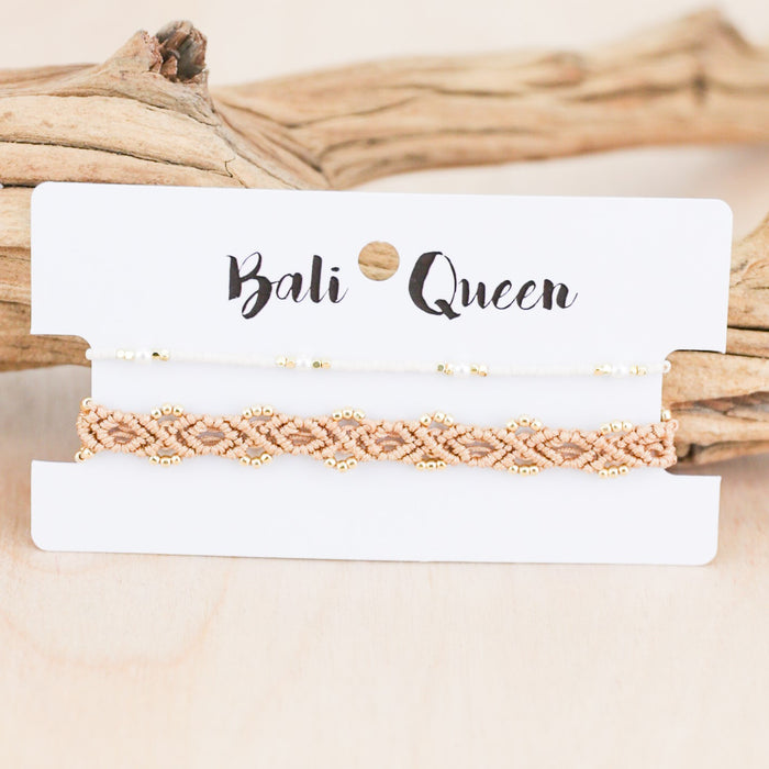 Bella Pearl & Macrame 2-Pack Pull Bracelets