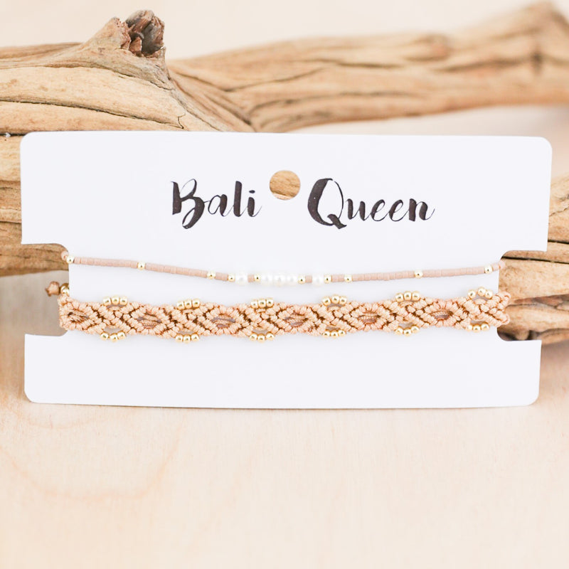 Bella Pearl & Macrame 2-Pack Pull Bracelets | Shop Bali Queen