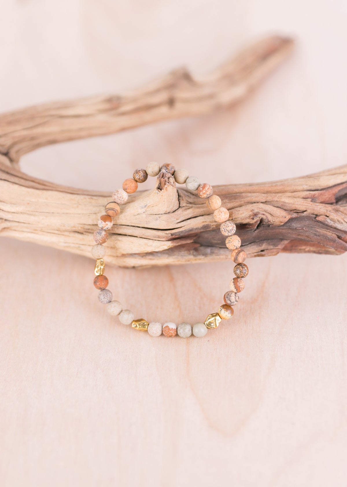 Naples Picture Jasper Gold Nugget Stretch Bracelet