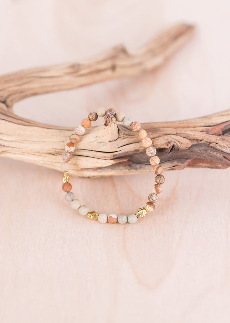 Naples Picture Jasper Gold Nugget Stretch Bracelet