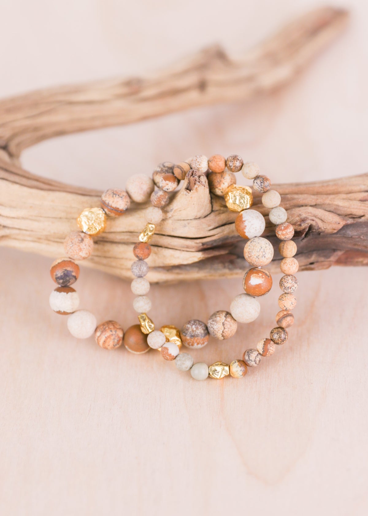 Naples Picture Jasper Gold Nugget Stretch Bracelet