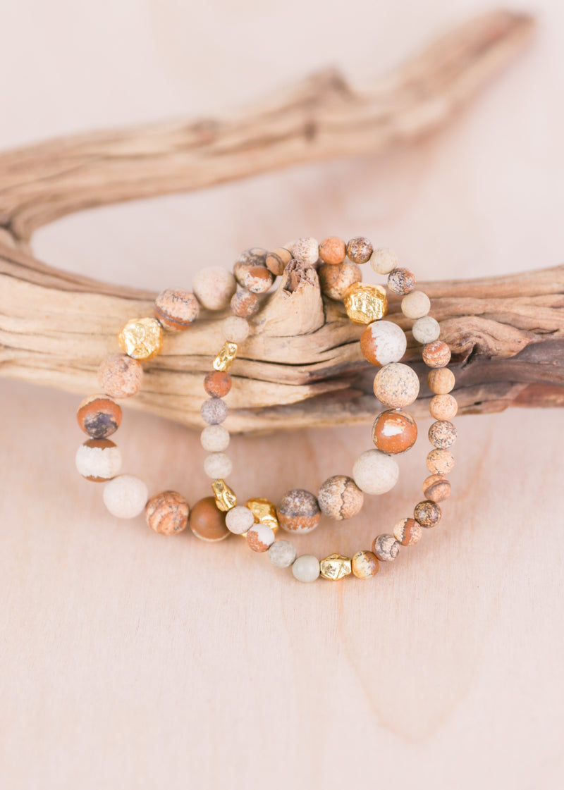 Naples Picture Jasper Gold Nugget Stretch Bracelet