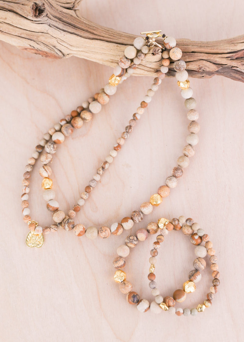 Naples Picture Jasper Gold Nugget Stretch Bracelet