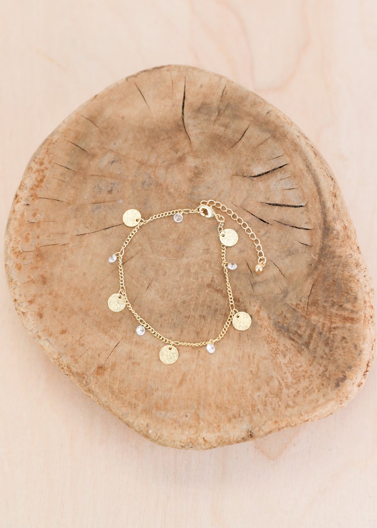 Gold Disc Crystal Chain Bracelet