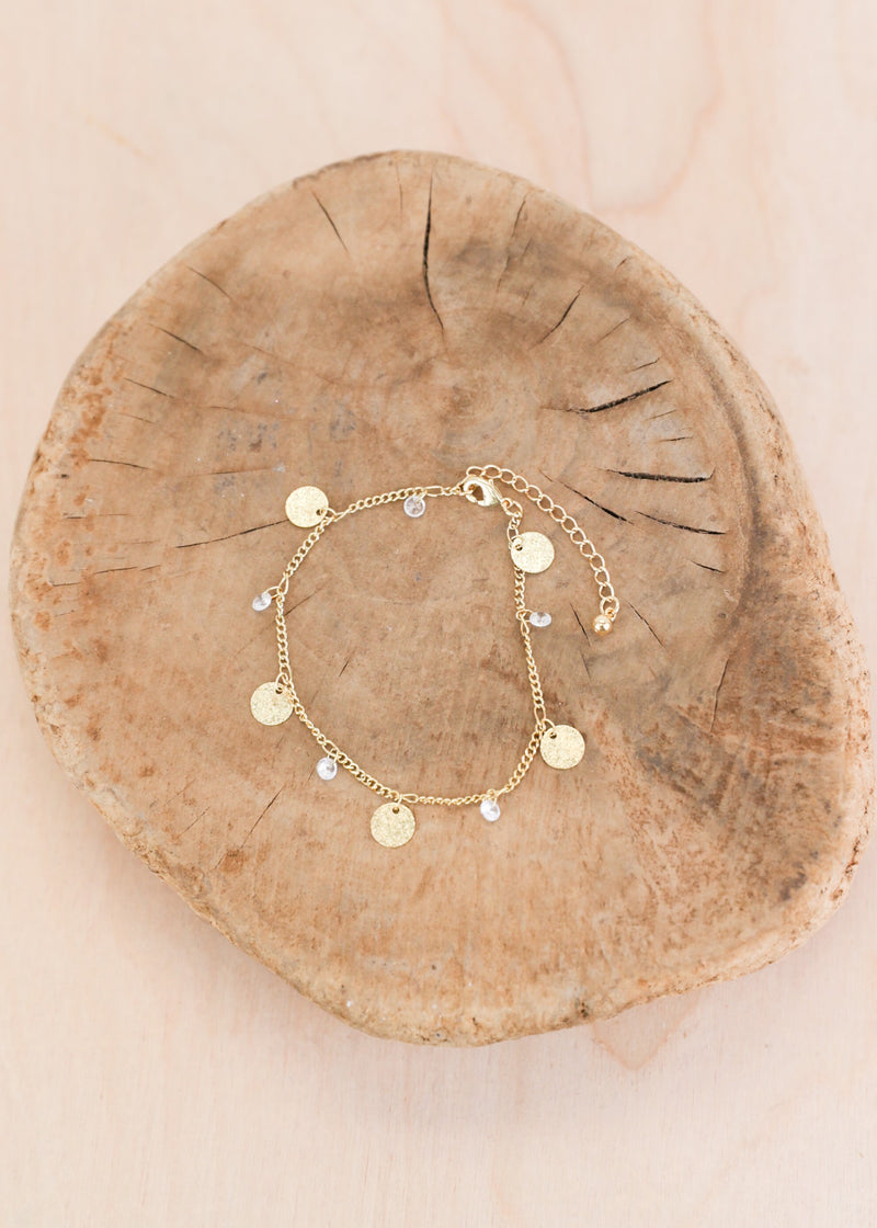 Gold Disc Crystal Chain Bracelet