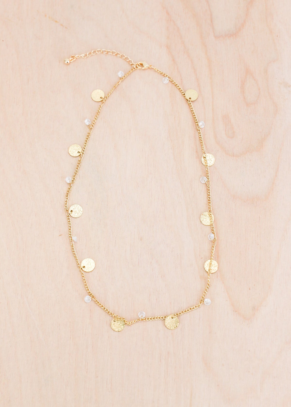Gold Disc Crystal Chain Necklace