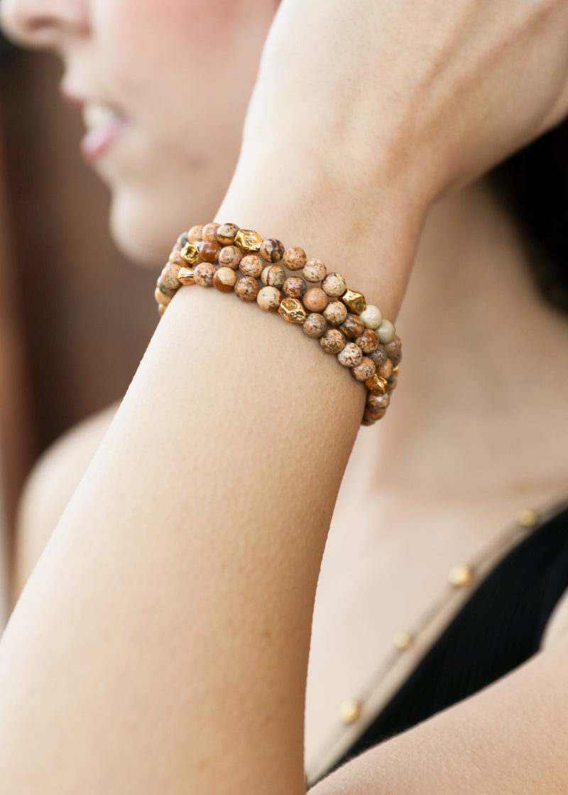 Naples Picture Jasper Gold Nugget Stretch Bracelet