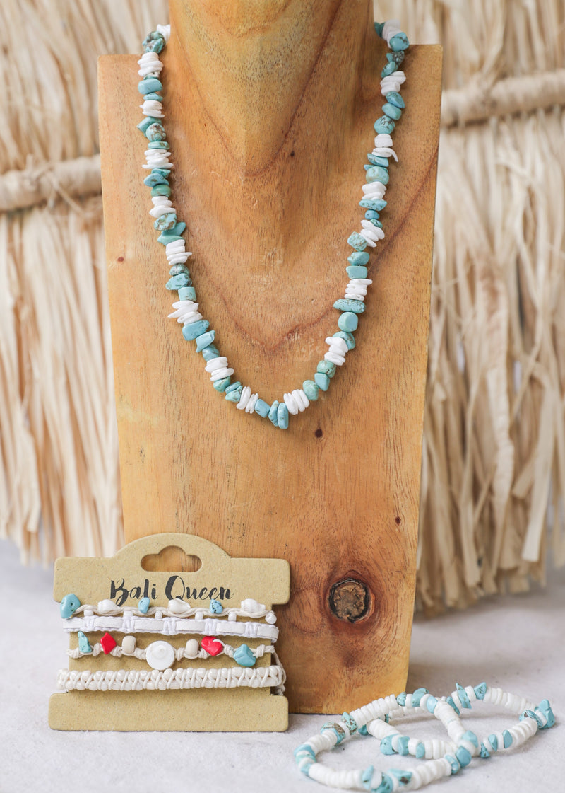 Kona Square Turquoise Puka Shell Toggle Necklace