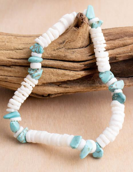 Kona Puka Shell Turquoise Stretch Bracelet