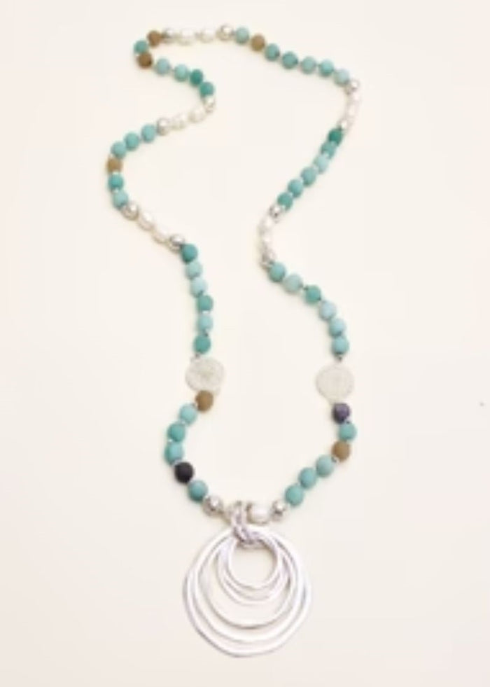 Amazonite & Pearl Lady of The Rings Alloy Necklace | Shop Bali Queen