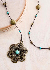 Bronze & Turquoise Flower Alloy Necklace