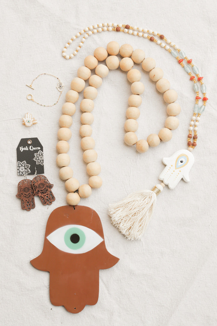 Hand of Fatima Wooden Necklace
