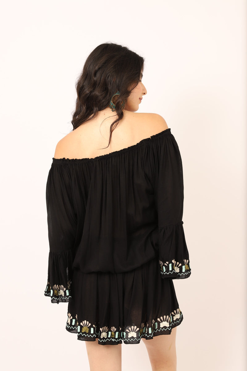 Bali Queen, Coco Rose, Resort Wear, Pool Wear, Bathing suit coverup, summer, summer style, boutique, bali, travel, boho style, sundress, roseta, embroidered, miranda, off the shoulder.