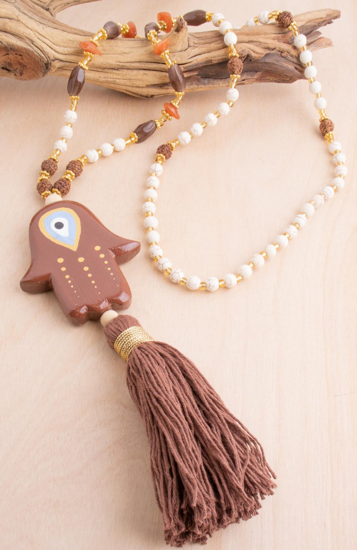 Hand of Fatima Wooden Necklace